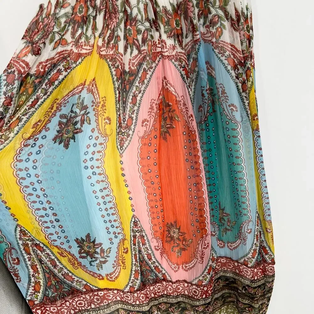 Anthropologie Dress Womens 8 Floral Maxi Rainbow Boho Virginia Peasant Romantic - Picture 8 of 11